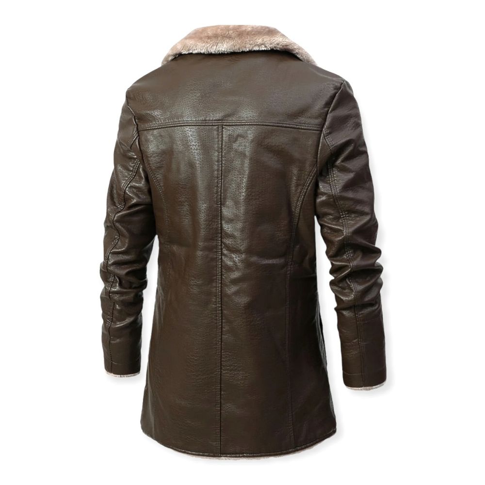 Micko - Jacket | Lange leren jas met sherpa fleece voering voor mannen