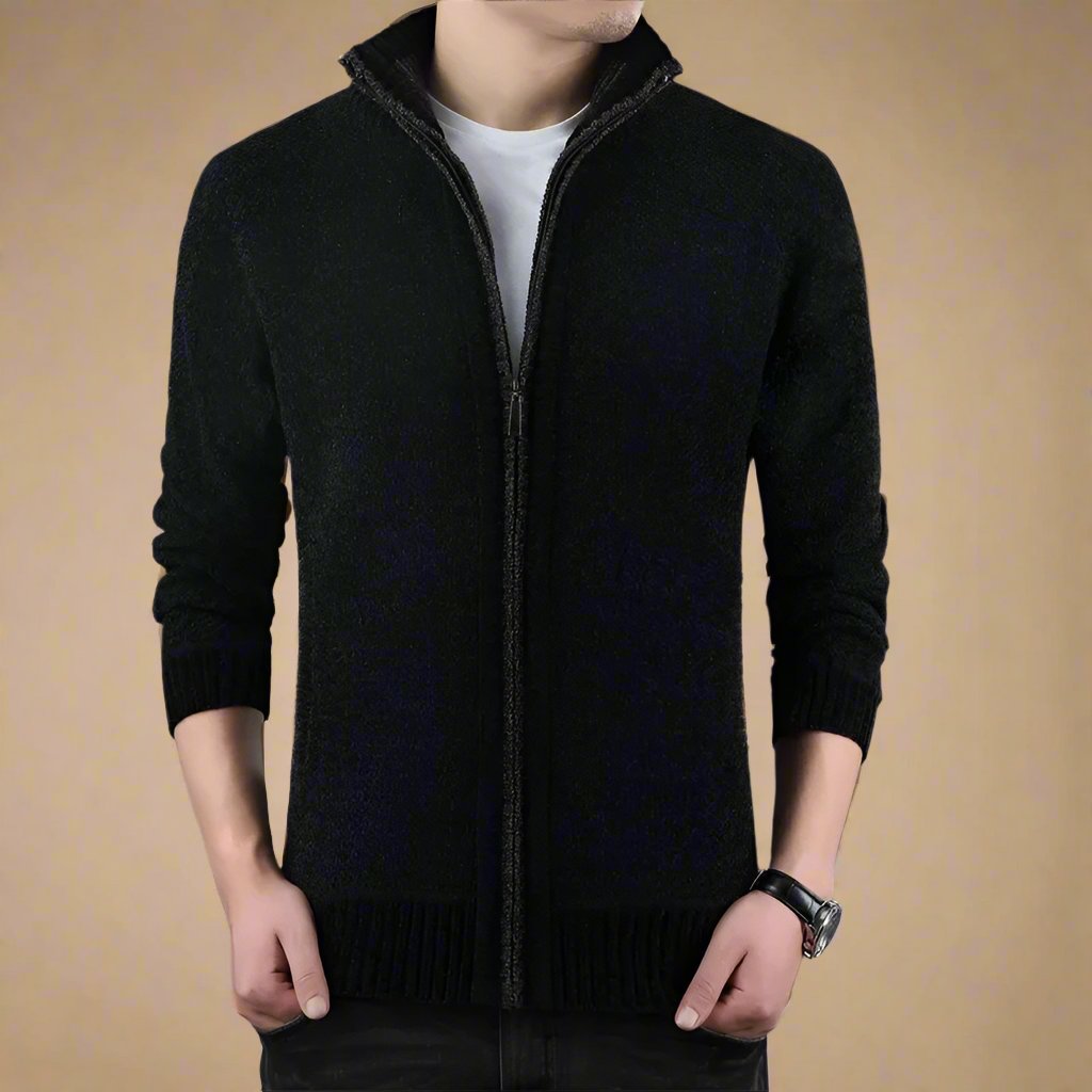 Slim Casual Knitted Jacket for Men with Zip and Collar