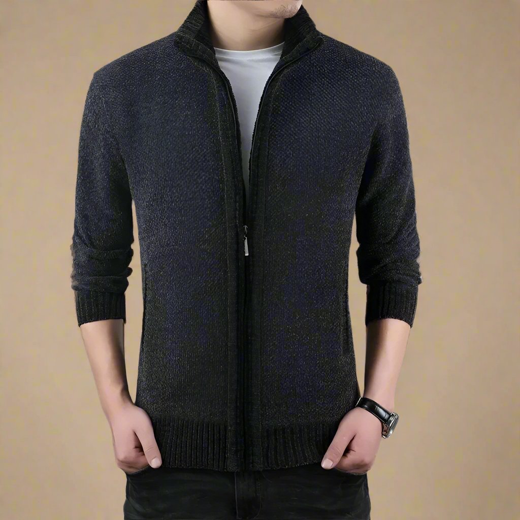 Slim Casual Knitted Jacket for Men with Zip and Collar