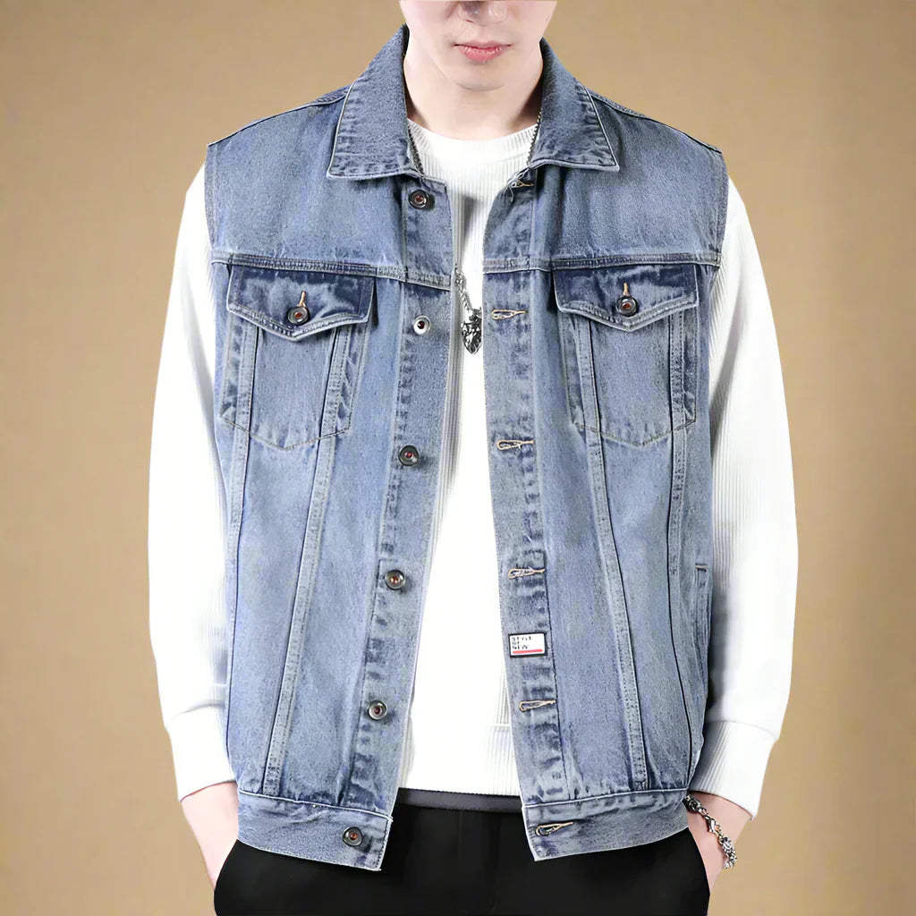 Casual Sleeveless Denim Jacket for Men