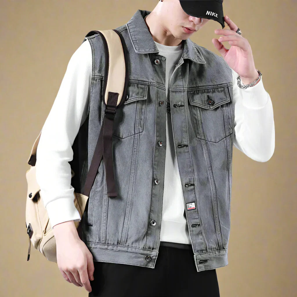 Casual Sleeveless Denim Jacket for Men