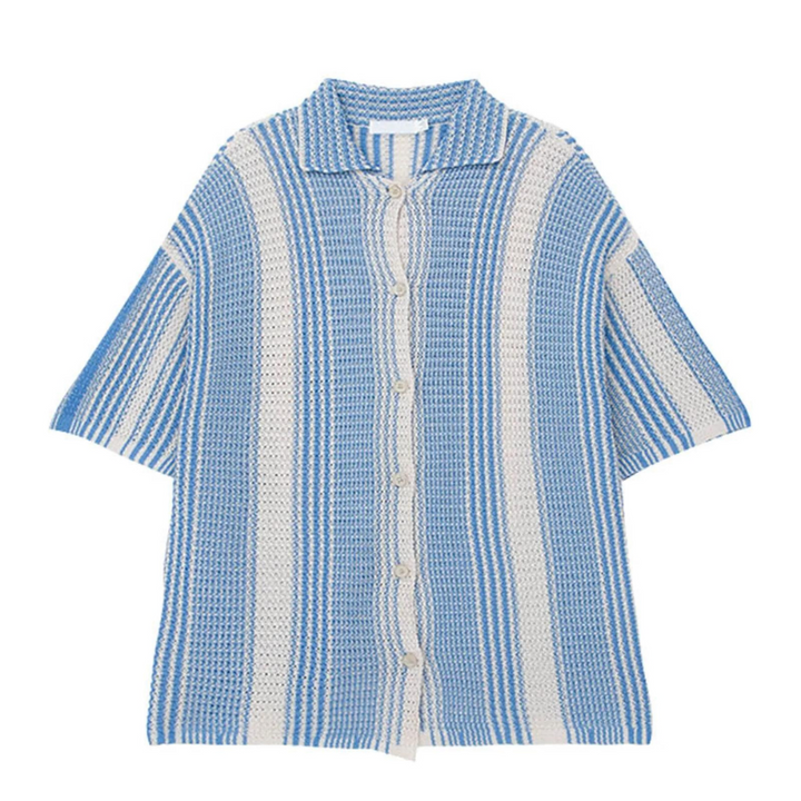 Gerald - Gebreid Gestreept Button-down Zomer Shirt