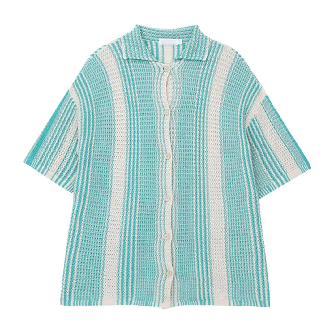 Gerald - Gebreid Gestreept Button-down Zomer Shirt