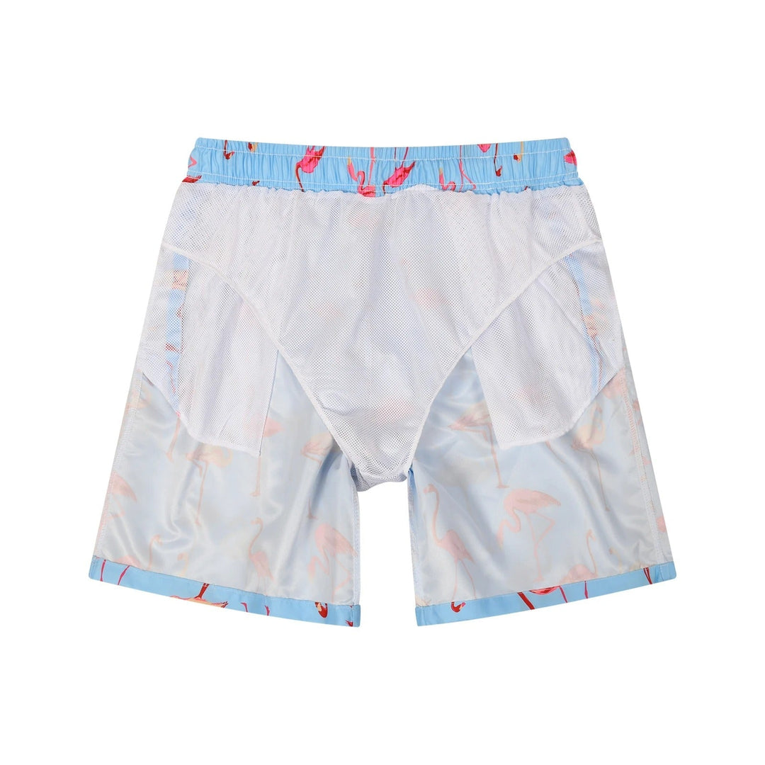 Frank - Lichtblauwe Flamingo-Print Zomer Zwembroek