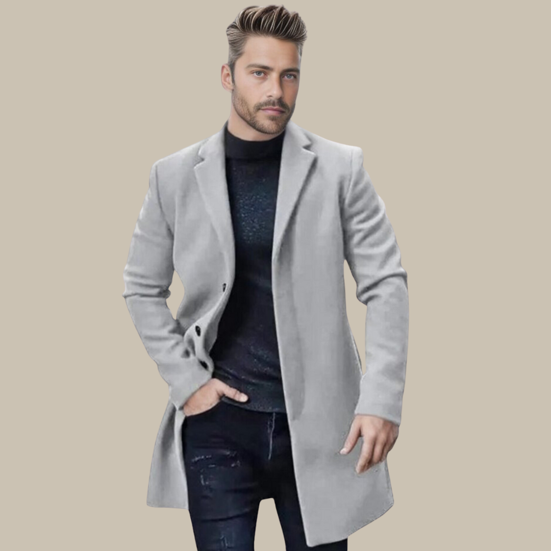 Noah Long Jacket | Long wool city coat for men