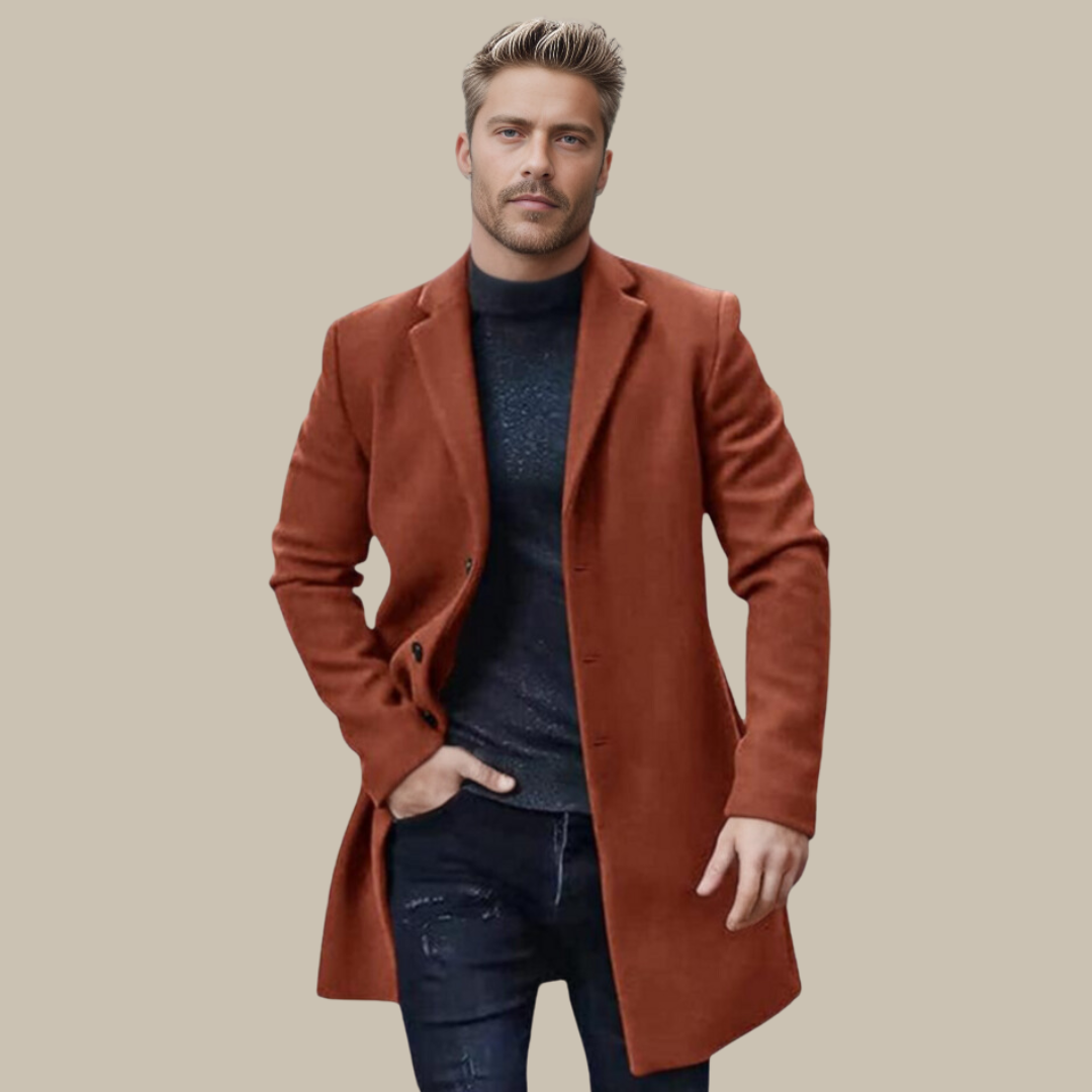 Noah Long Jacket | Long wool city coat for men