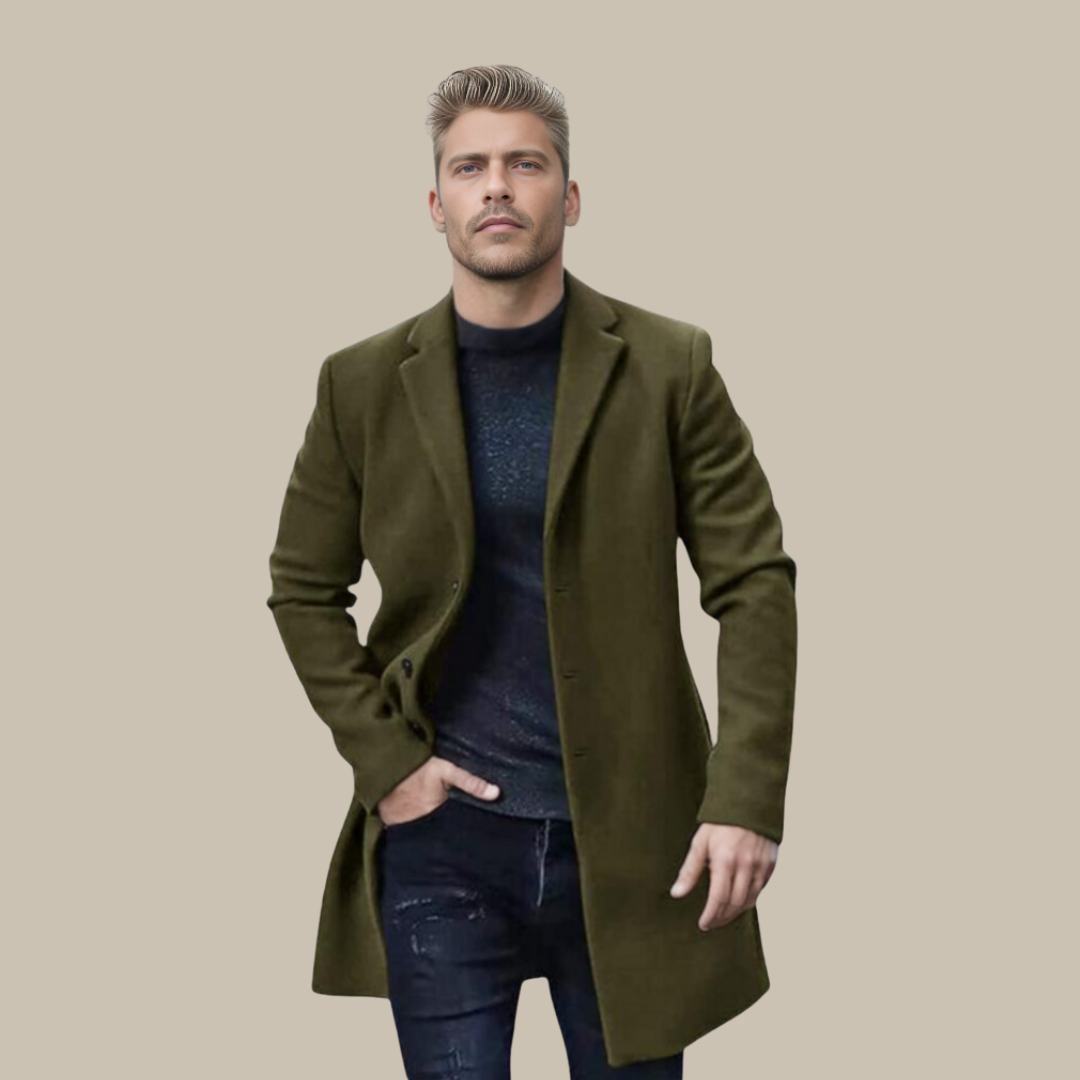 Noah Long Jacket | Long wool city coat for men