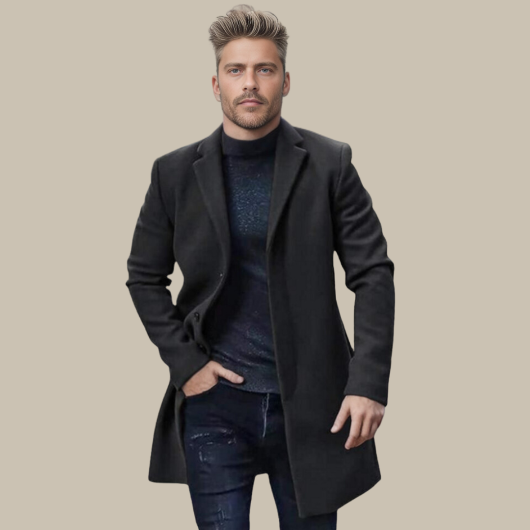 Noah Long Jacket | Long wool city coat for men