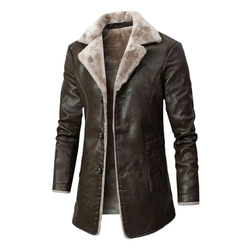 Micko - Jacket | Lange leren jas met sherpa fleece voering voor mannen