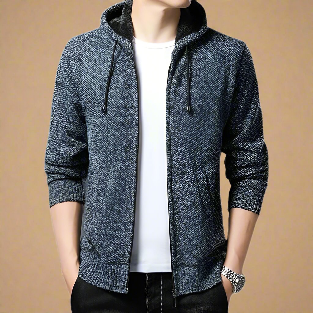 Men's Smart Casual Fleece Jacket with Zip and Hood