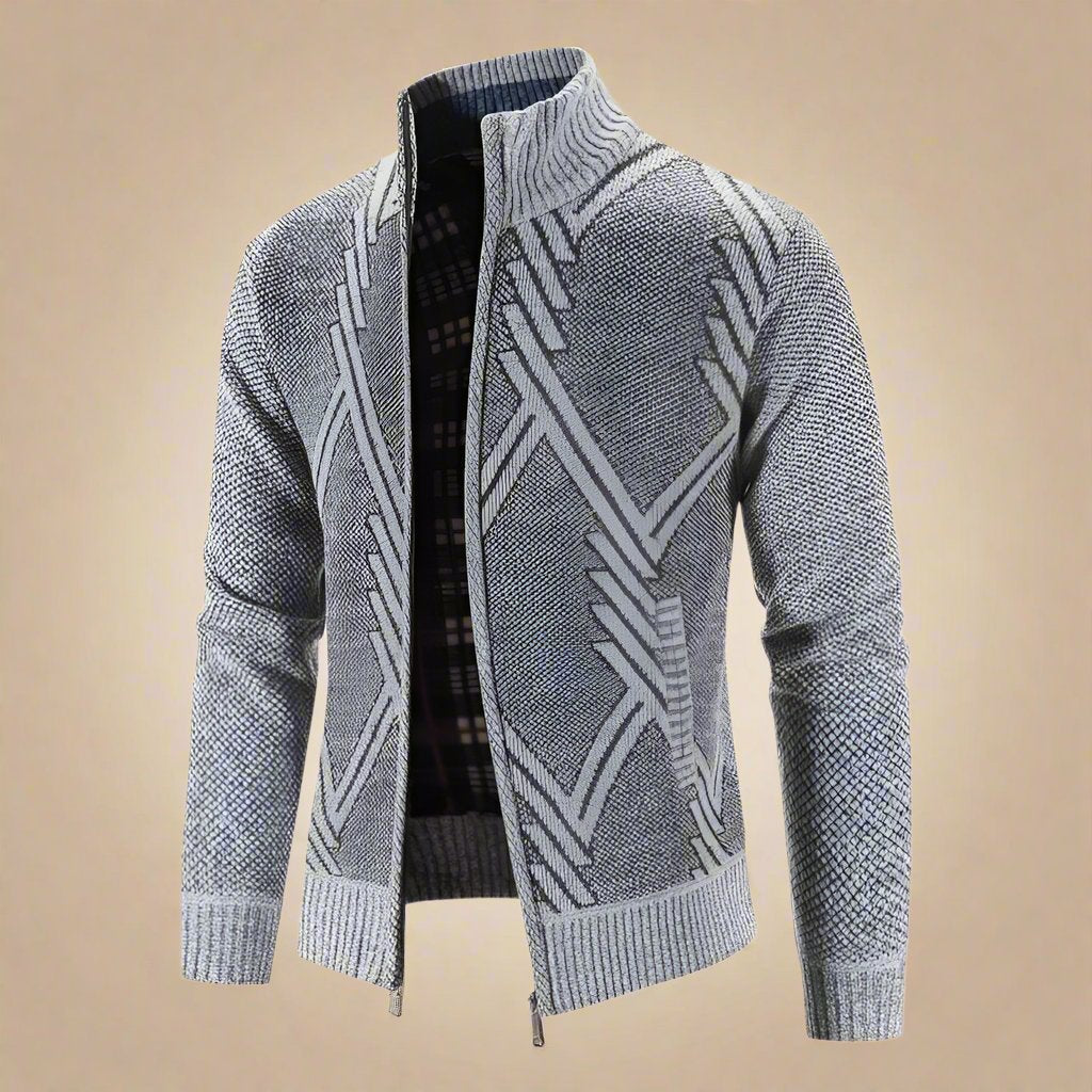 Men's Slim Casual Wool Nordic Jacket with Zipper and Collar