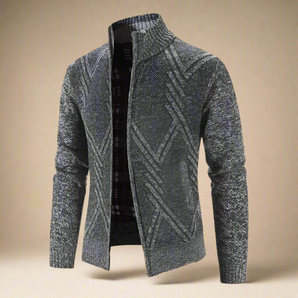 Men's Slim Casual Wool Nordic Jacket with Zipper and Collar