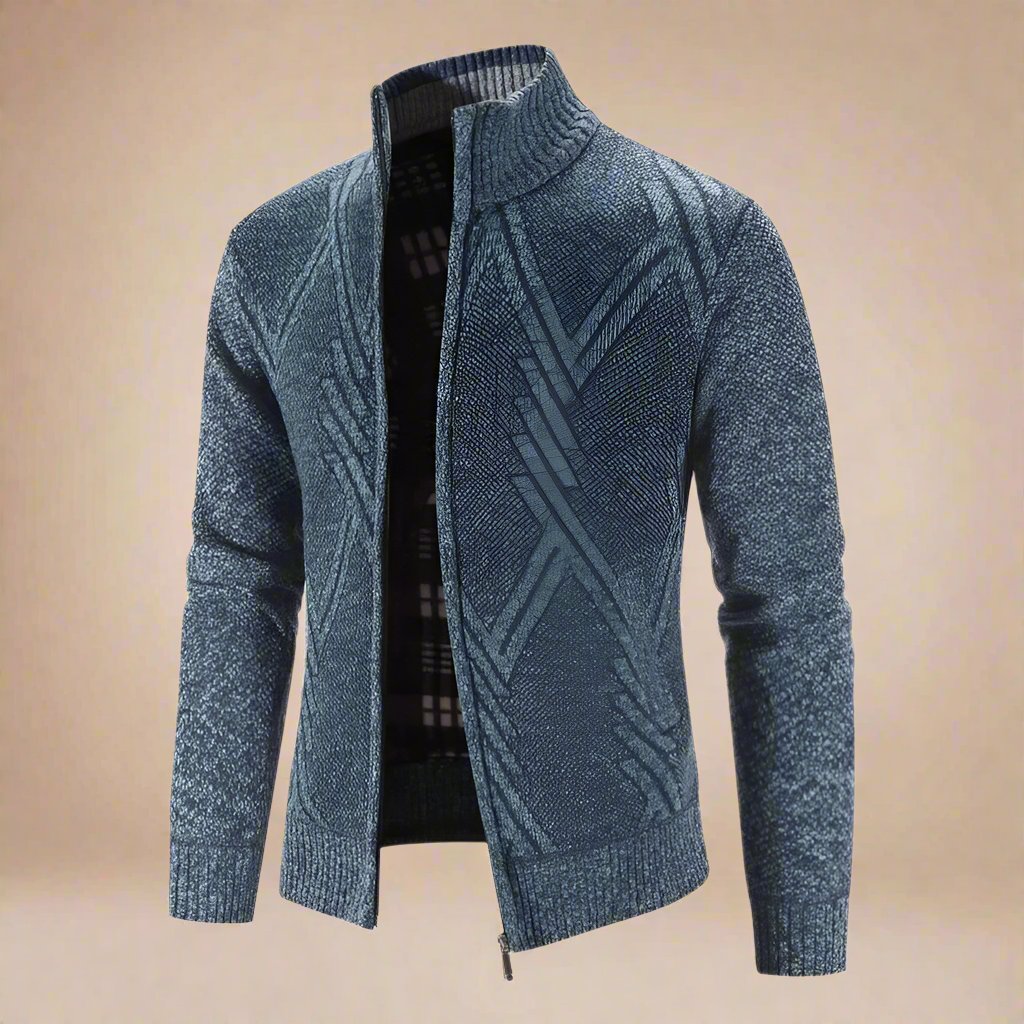 Men's Slim Casual Wool Nordic Jacket with Zipper and Collar