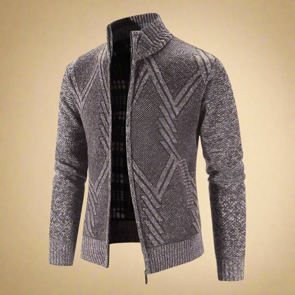 Men's Slim Casual Wool Nordic Jacket with Zipper and Collar