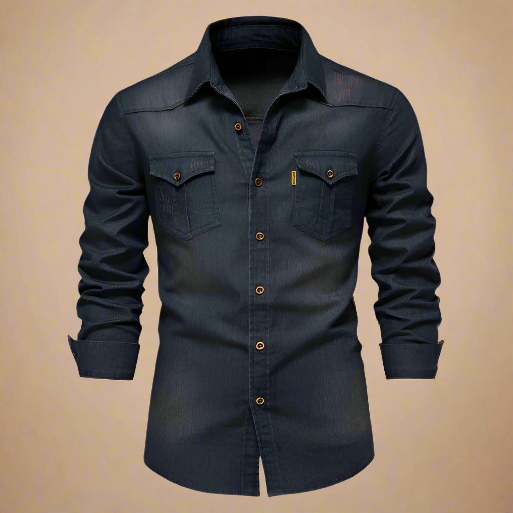 Stylish Stretch Denim Shirt for Men with Long Sleeves