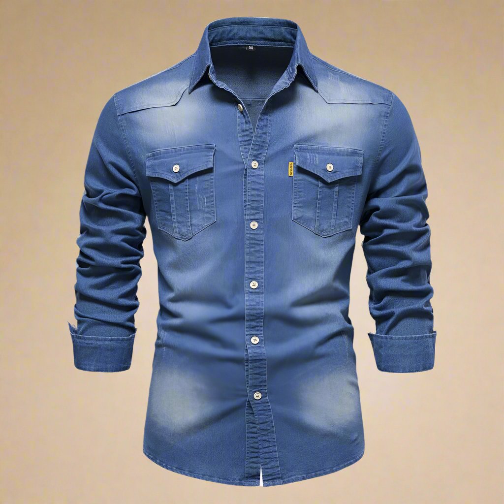 Stylish Stretch Denim Shirt for Men with Long Sleeves