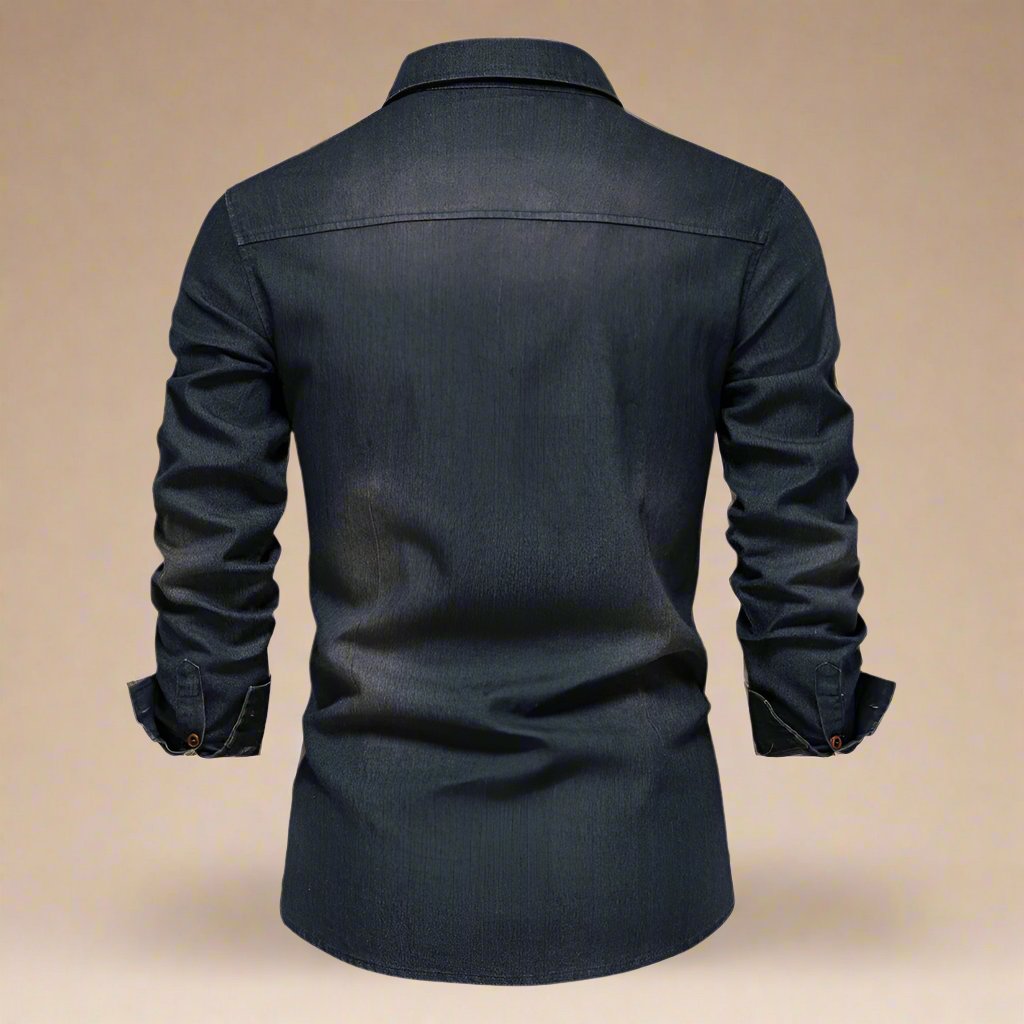 Stylish Stretch Denim Shirt for Men with Long Sleeves