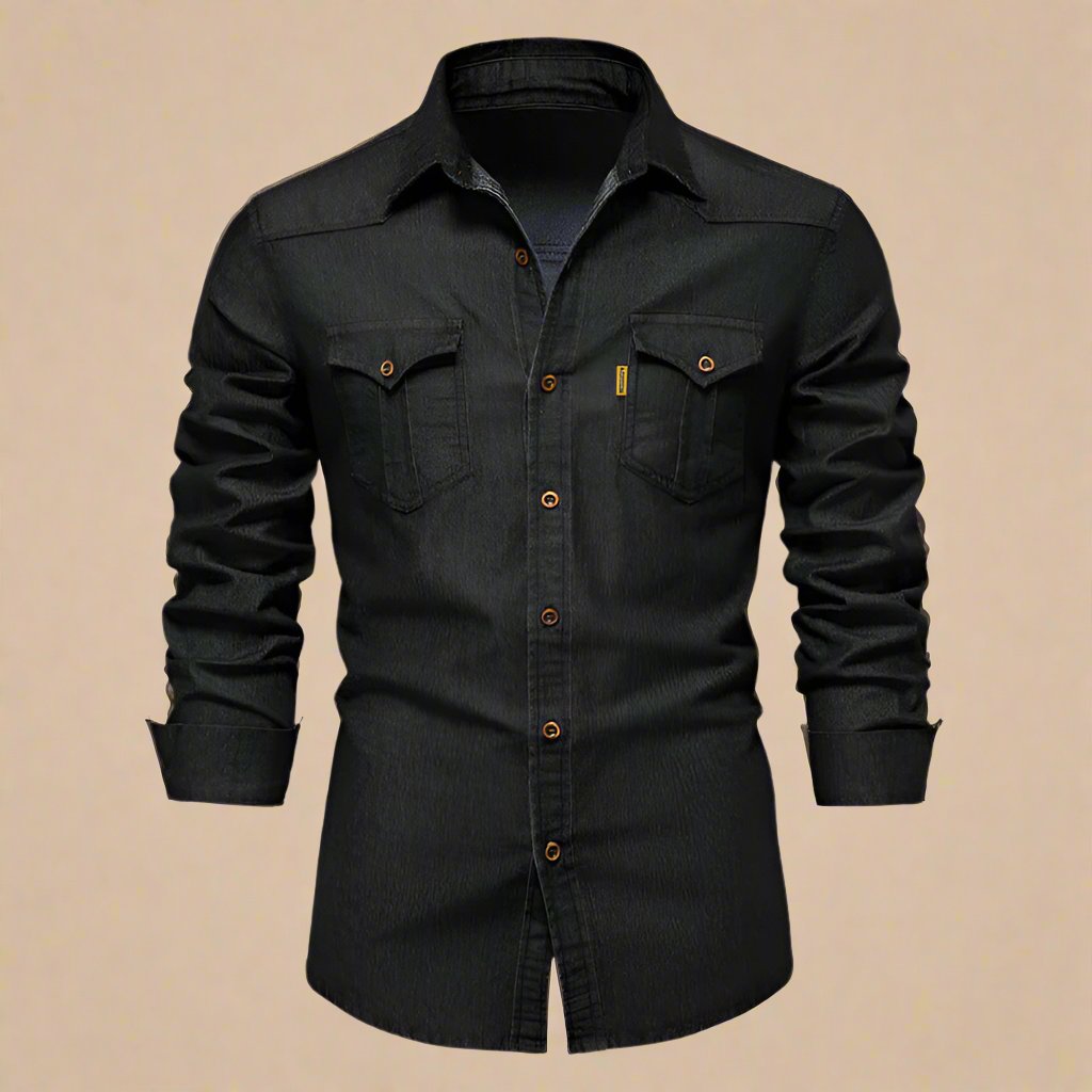 Stylish Stretch Denim Shirt for Men with Long Sleeves