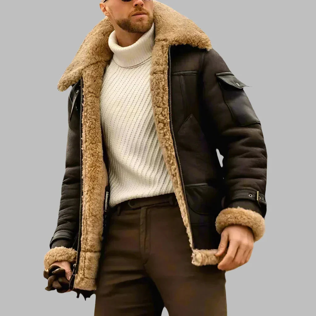 Aviator Leather Winter Coat for Men