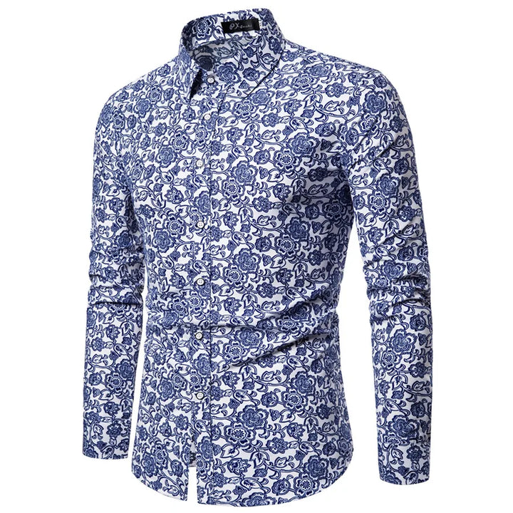 Davids - Blauw Bloemen Gedrukt Eiland Zomer Heren Shirt