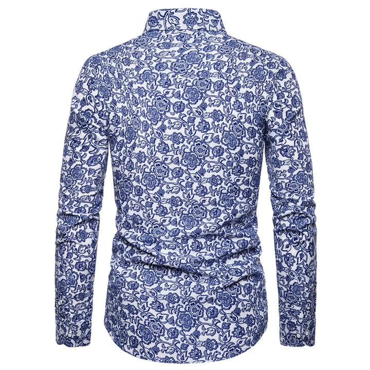 Davids - Blauw Bloemen Gedrukt Eiland Zomer Heren Shirt