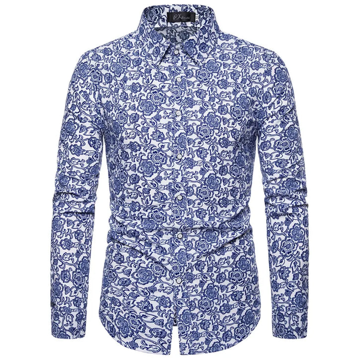 Davids - Blauw Bloemen Gedrukt Eiland Zomer Heren Shirt