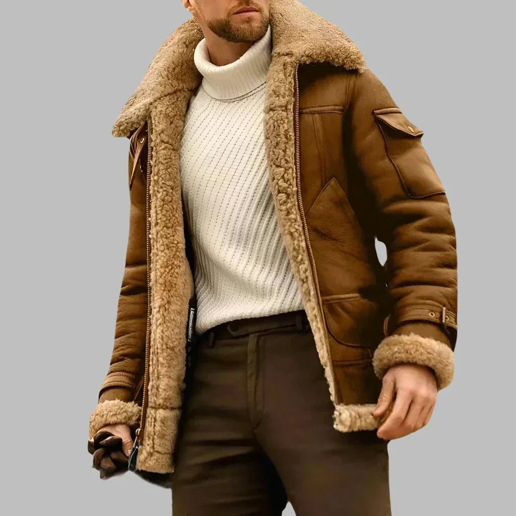 Aviator Leather Winter Coat for Men