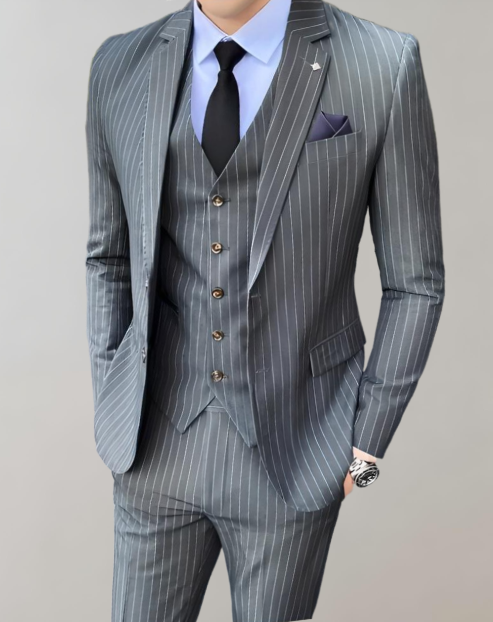 James | 3-Piece Striped Suit Set with Notch Collar