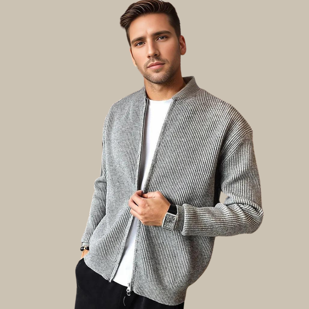 Noah Cardigan | Knitted Cardigan with Bomber Collar for Men