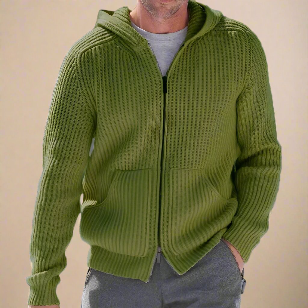 Men's Casual Knitted Jacket with Zipper and Hood