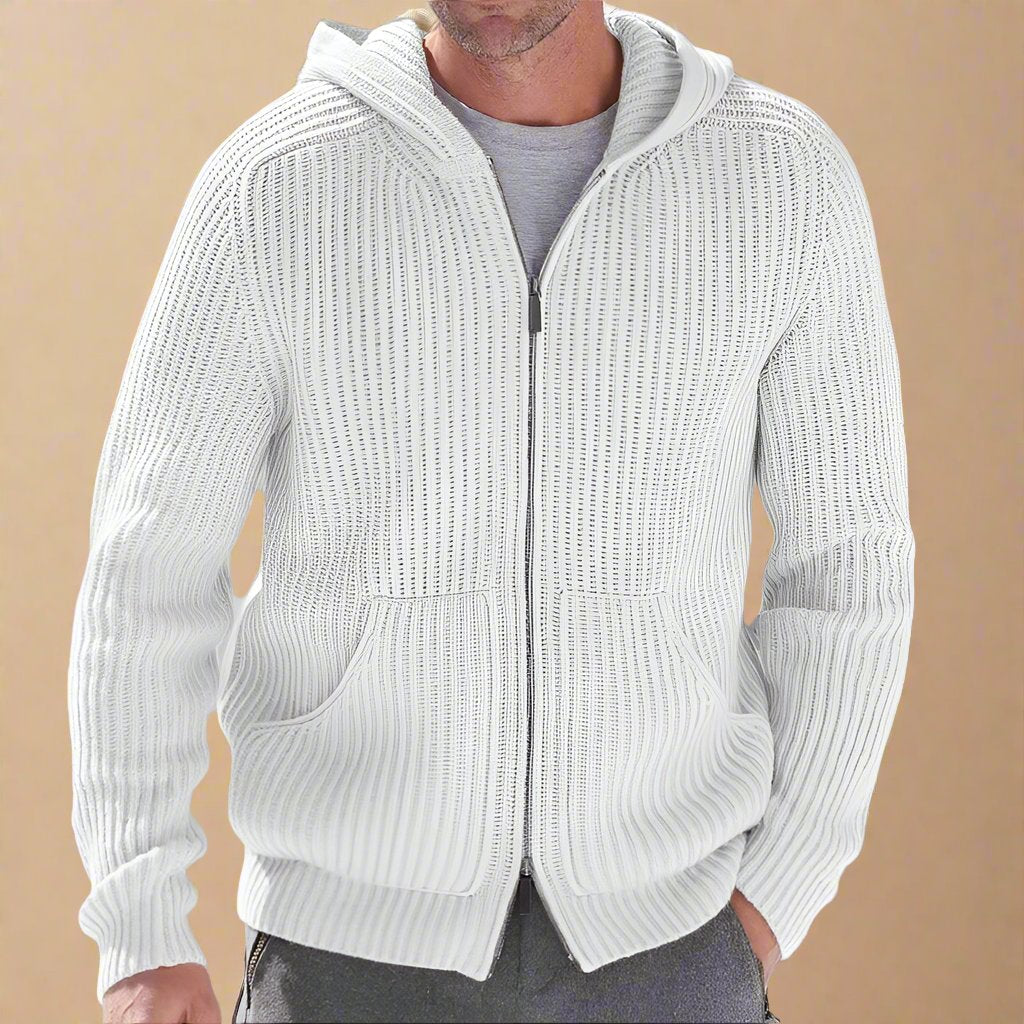 Men's Casual Knitted Jacket with Zipper and Hood