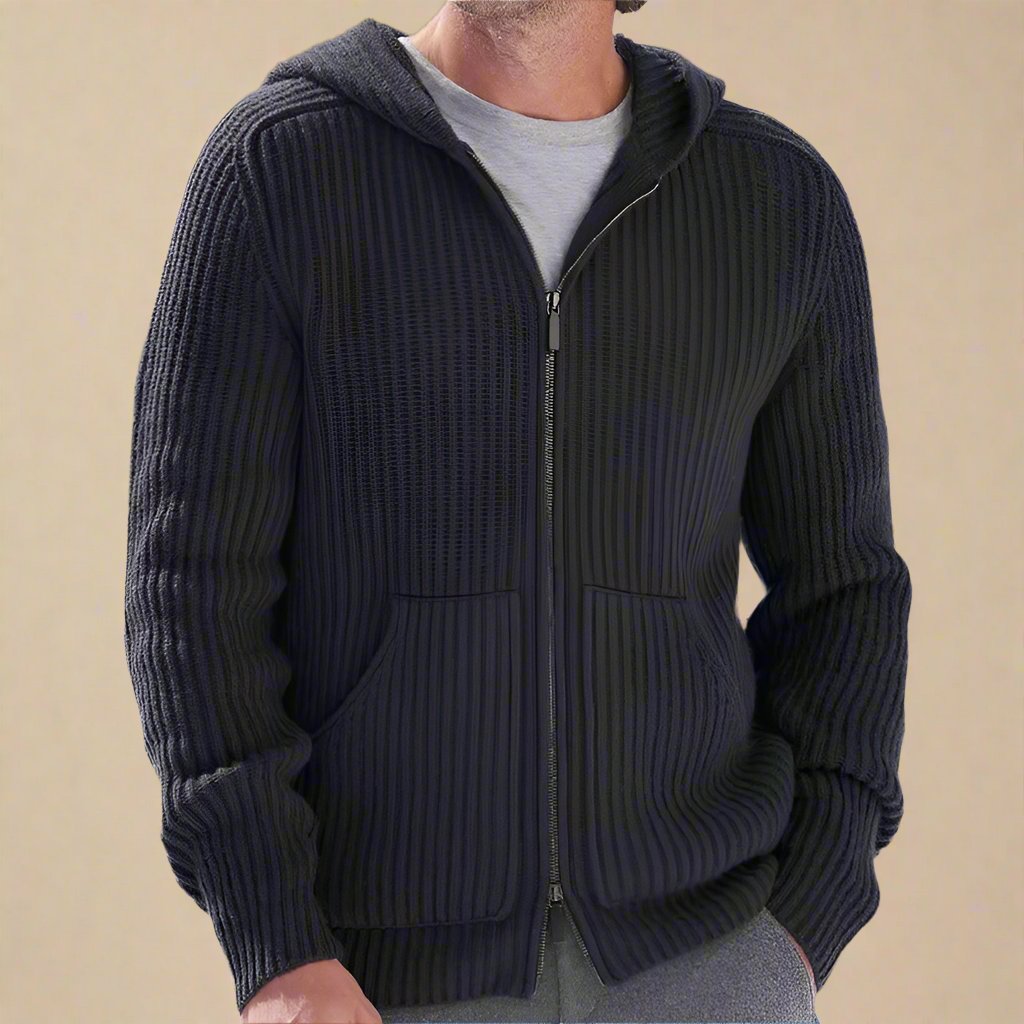 Men's Casual Knitted Jacket with Zipper and Hood