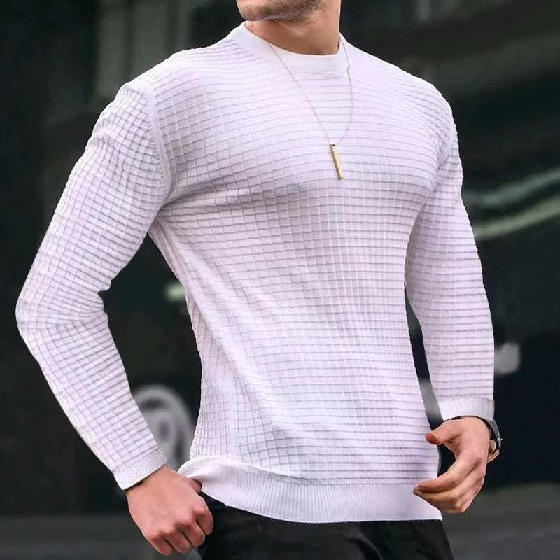 Marrios - Sweater | Stijlvolle Casual geruite trui met ronde hals voor mannen, MuscleFit